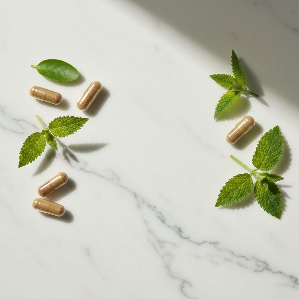 Natural supplement capsules with herbal ingredients