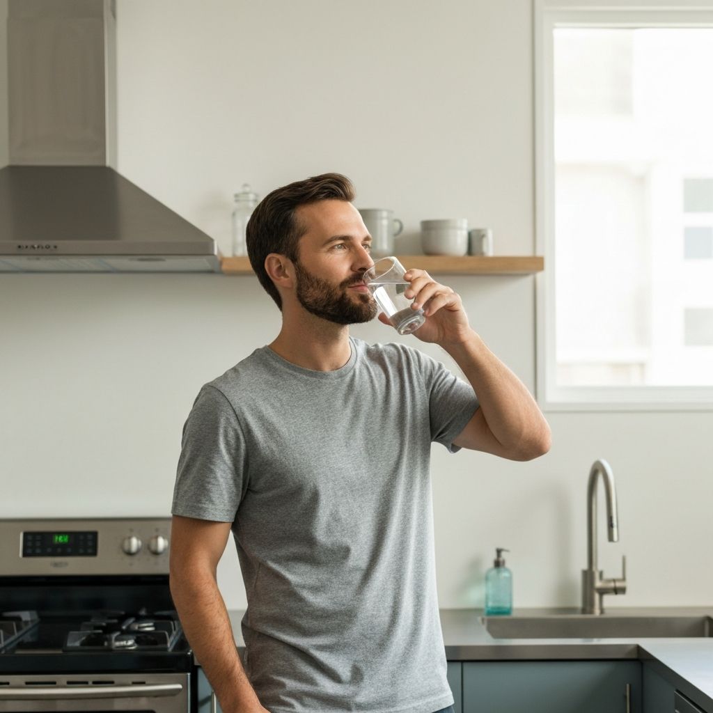 Man drinking water in the morning